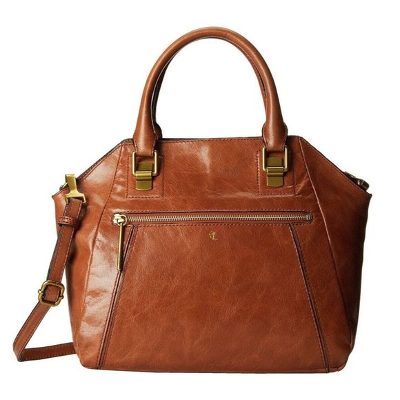 Elliott Lucca Faro Tobacco Brown Genuine Leather Purse Satchel Shoulder Hobo Bag - Picture 10 of 12